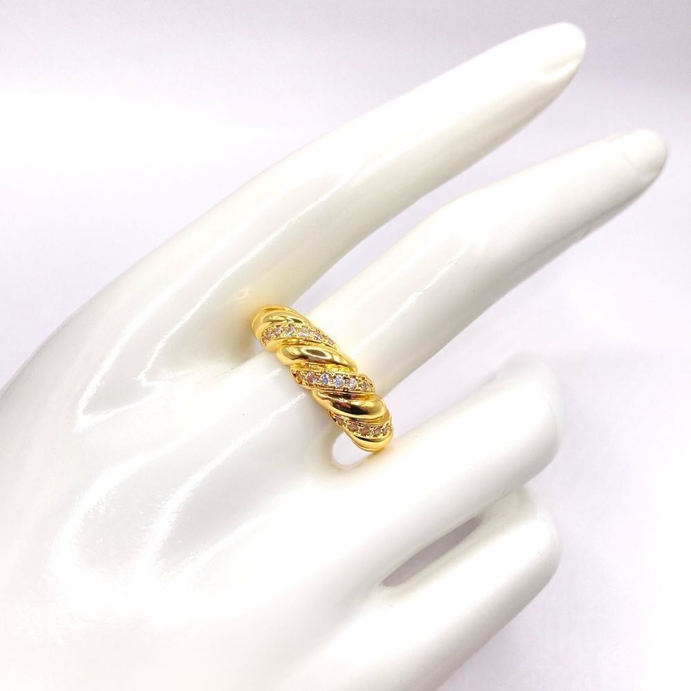 Chunky Twisted Braided Rhinestone Ring Band size 6